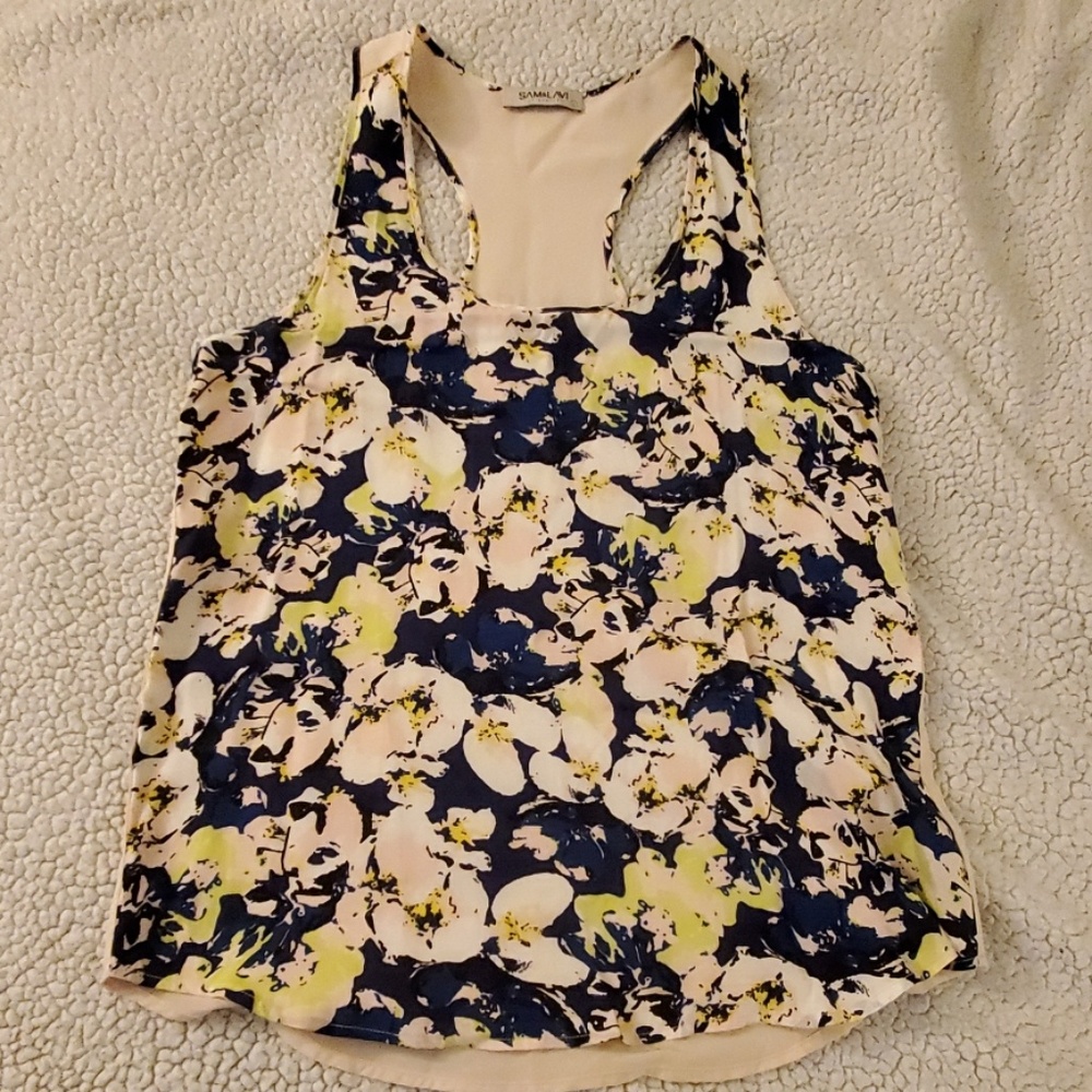 Floral and Pale Pink Racerback tank, sz L